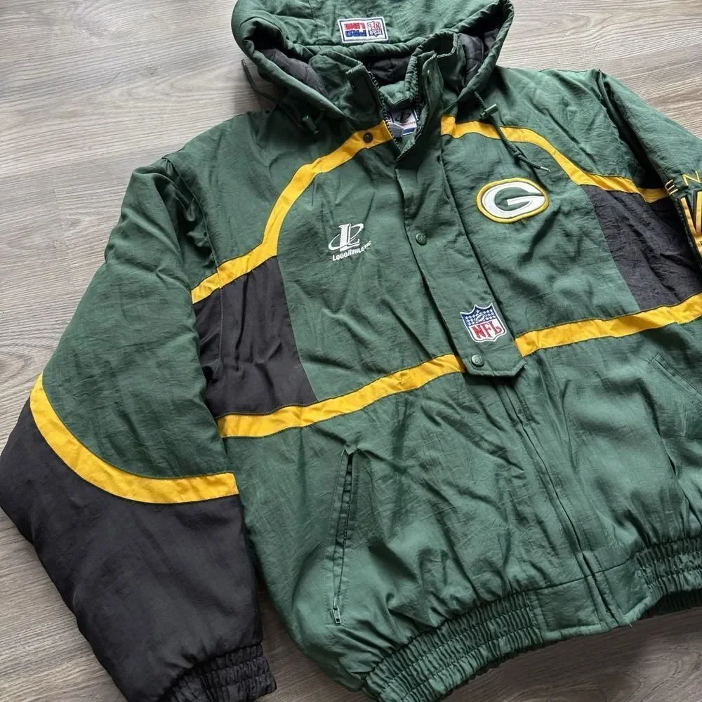 VTG Logo Athletic Green Bay Packers Pro Line Jacket Large‎ L Hooded 90s NFL